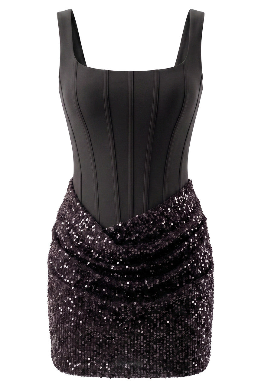 Sequin Draped Corset Dress Black