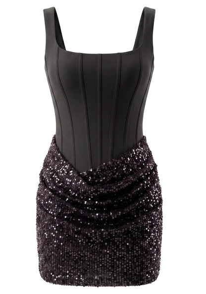 Sequin Draped Corset Dress Black