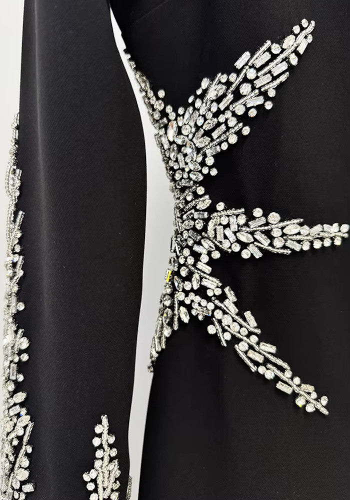 Long Sleeve Crystal Embellished Midi Dress Black
