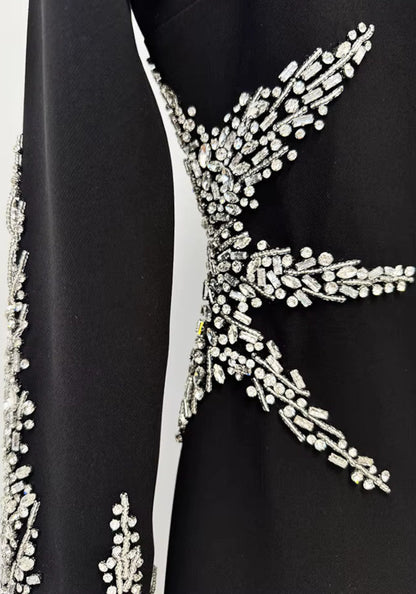 Long Sleeve Crystal Embellished Midi Dress Black