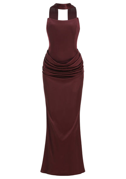Strapless Draped Corset Maxi Dress Brown