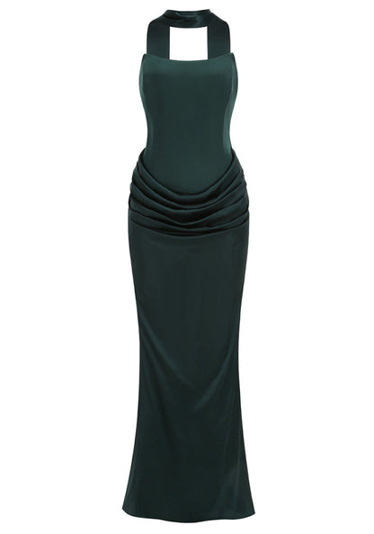 Strapless Draped Corset Maxi Dress Green
