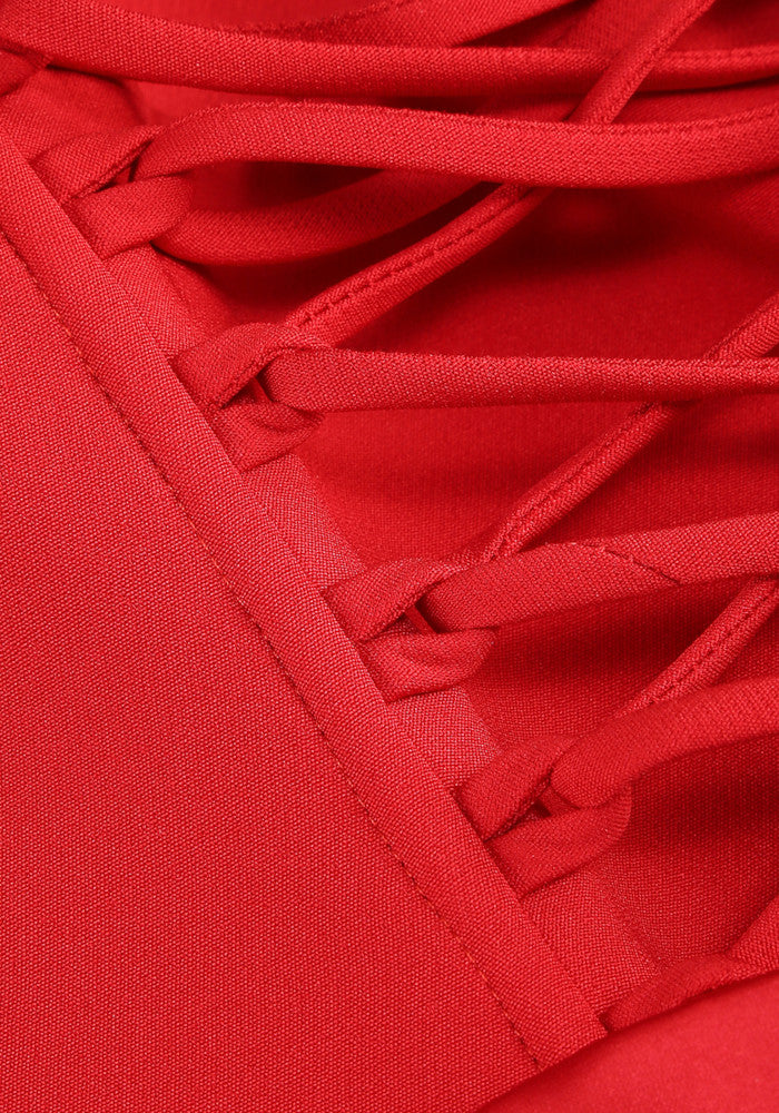 Strapless Draped Corset Maxi Dress Red