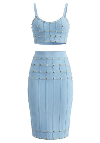 Studded Structured Midi Two Piece Dress Blue